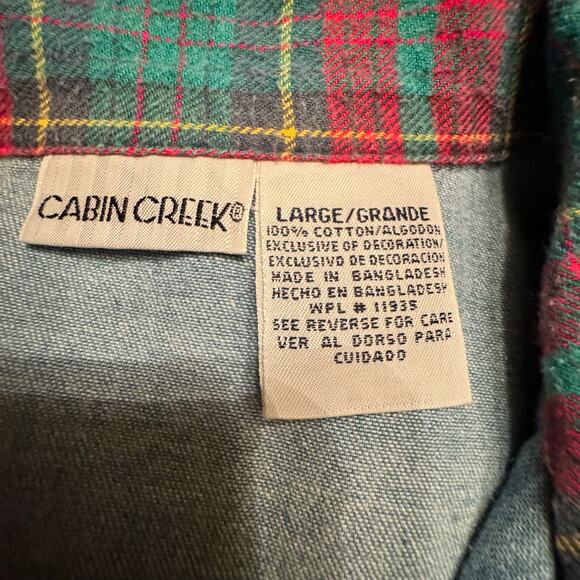 VTG Cabin Creek Women's L Denim Button Up Heart Roses Embroidery Cottage Core - Picture 8 of 10